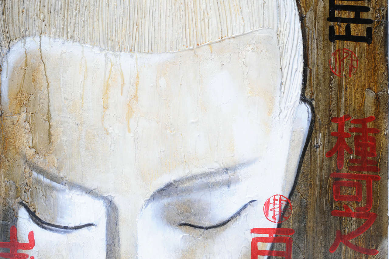 Buddha Head, Vintage Painting from Hong Kong For Sale 1